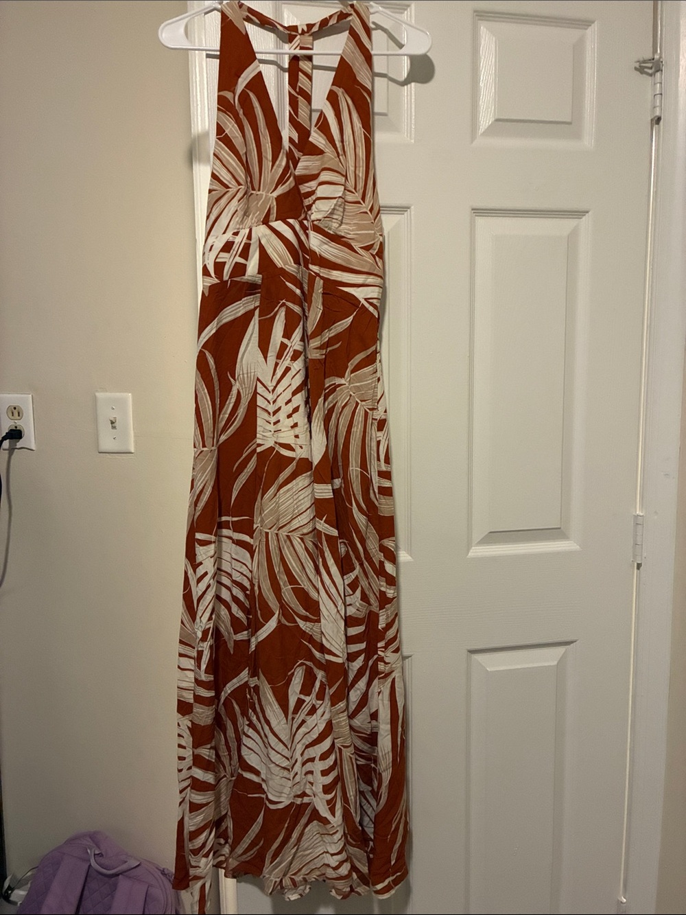 Express Rust and Cream Tropical-Print Maxi Dress
